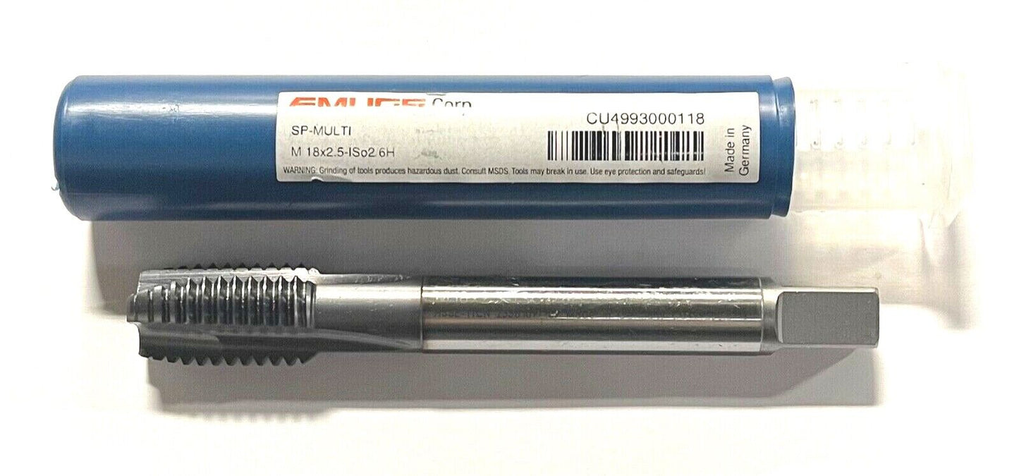 EMUGE HSS-E M18 x 2.5mm Spiral Point Tap TiCN Coating 3 Flute 6H Multi-Tap