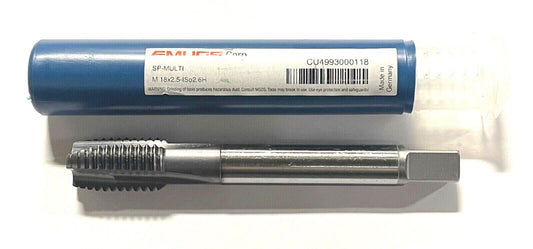 EMUGE HSS-E M18 x 2.5mm Spiral Point Tap TiCN Coating 3 Flute 6H Multi-Tap