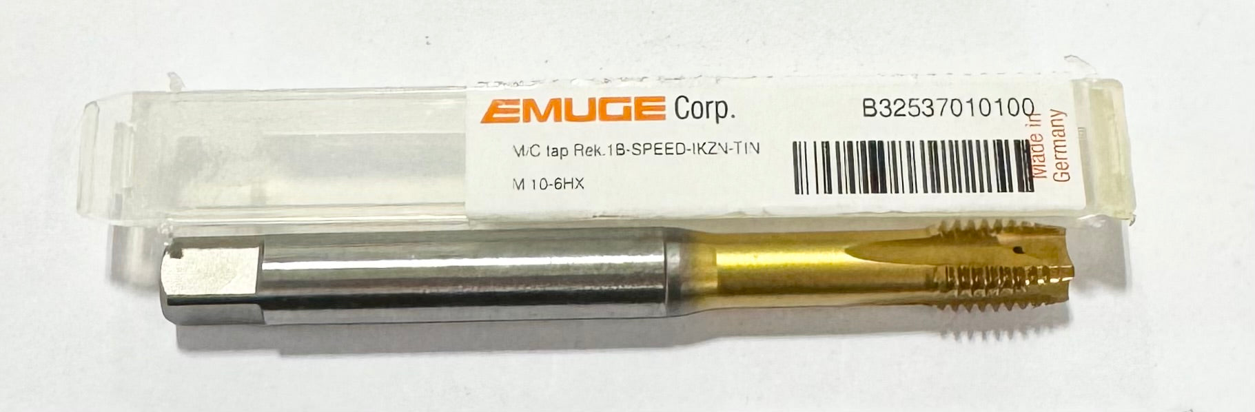 EMUGE M10-6HX HSSE Spiral Point Tap 1B-Speed Tin Coated 4FL