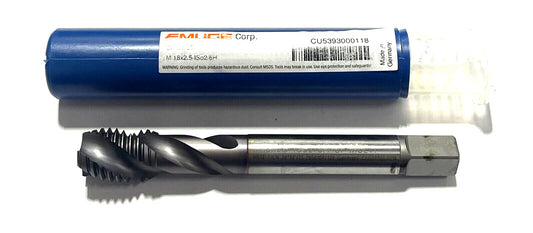 EMUGE M18 x 2.5 HSSE Spiral Flute Tap TiCN Coating 3 Flute 6H 2P-3P