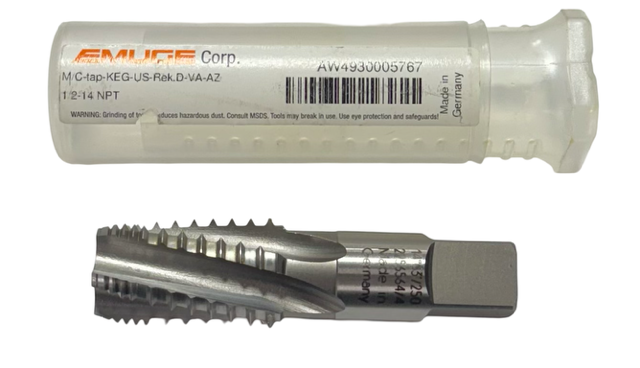 Emuge 1/2"-14 NPT Cobalt Interrupted Pipe Tap, 5FL, 2P-3P, Spiral Flute