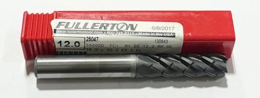 Fullerton 12mm Carbide Chip Breaker End Mill 5FL CVD Diamond Coating 1mm Radius