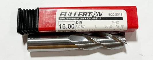 Fullerton 16mm Carbide End Mill 3 Flute AlumaMill High Performance USA