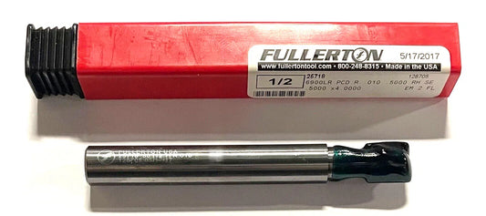 Fullerton 6900 Series 1/2" MATRX PCD R-1 Router .010 Radius Long Reach 2 Flute