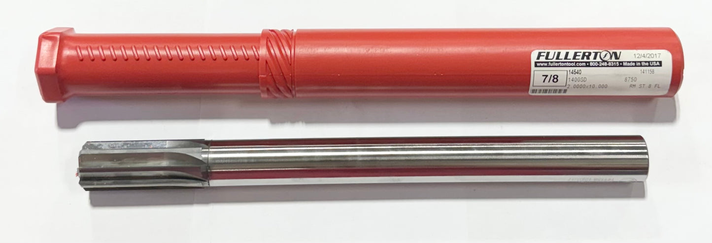 Fullerton 7/8" Carbide Reamer 8 Flute 10" Overall Length USA Made