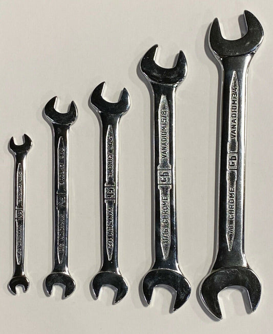 GB Open End Wrench Set 5 Piece 1/4" To 7/8" Narrow Profile