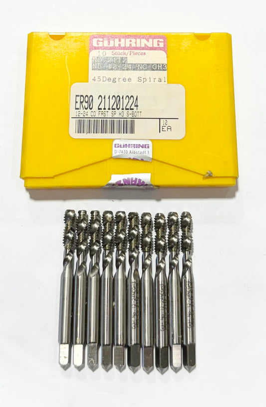 GUHRING 12-24 Cobalt Spiral Flute Tap 2 Flute H3 Semi-Bottoming Taps 10 Pack