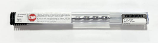 GUHRING 4.5mm Solid Carbide Drill 20xD TiAlN Coated 2 Flute Coolant Thru