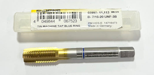GUHRING 7/16"-20 Cobalt Spiral Point Plug Tap Blue Ring 3 Flute Tin Coated