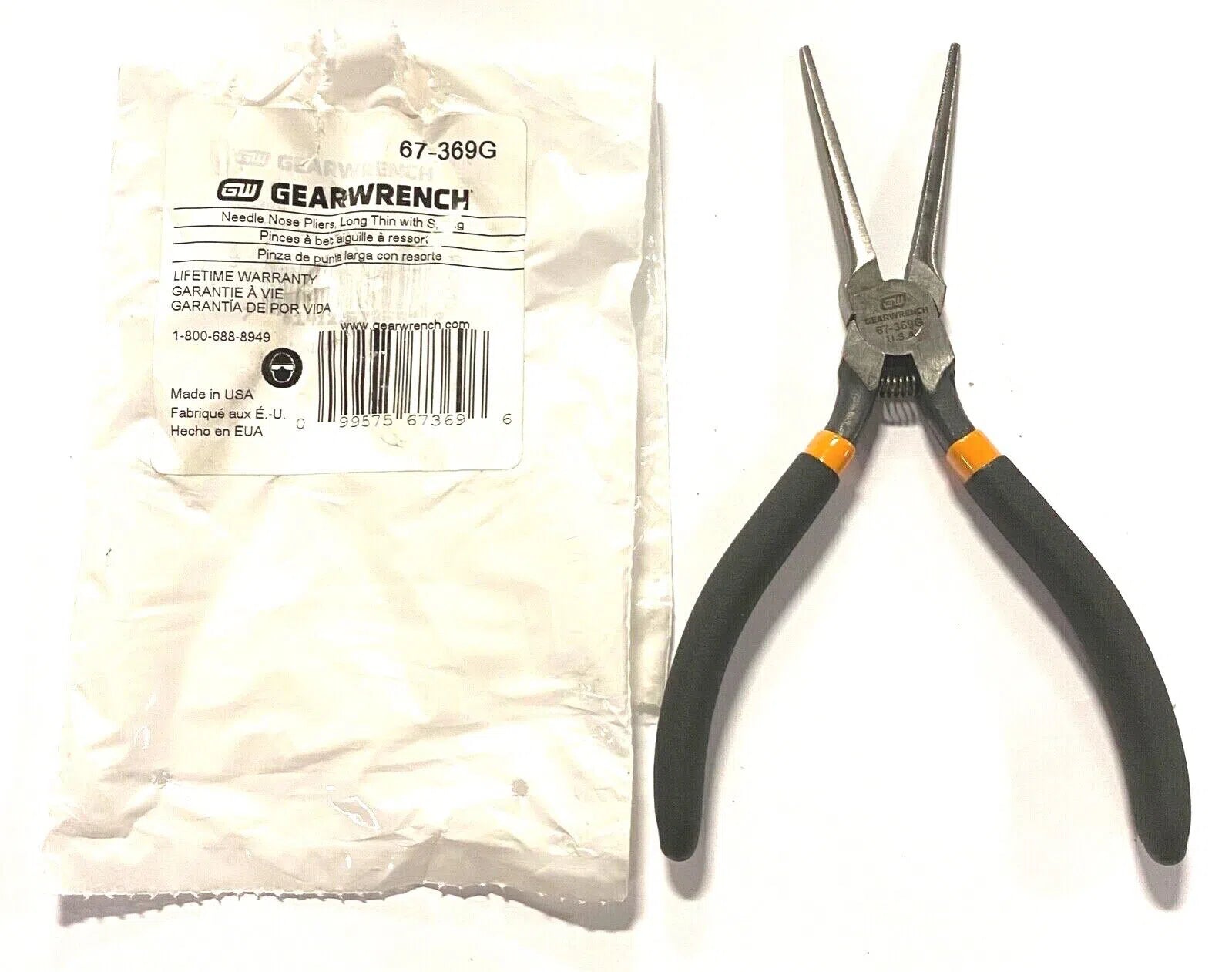 GearWrench 6-5/8" Needle Nose Pliers Long Thin With Spring USA Made 67-369G