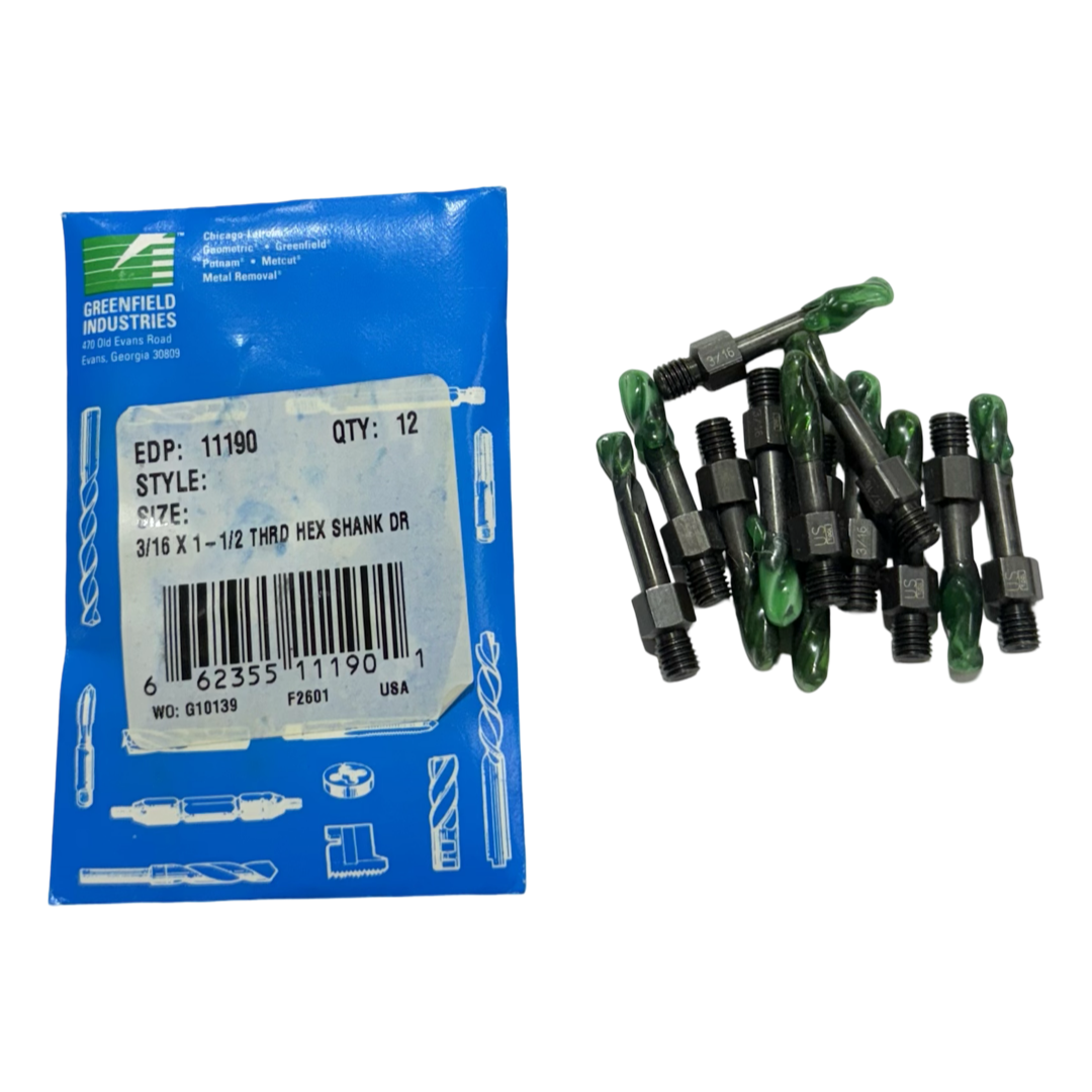 Greenfield 3/16" x 1-1/2" Threaded Shank Adapter Drills 1/4"-28 Shank 12 Pack