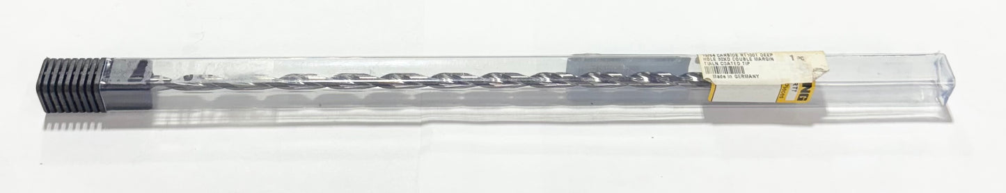 Guhring 19/64" Solid Carbide Drill 30xD Coolant Thru, 135 Deg, 2FL, TiAlN Tip