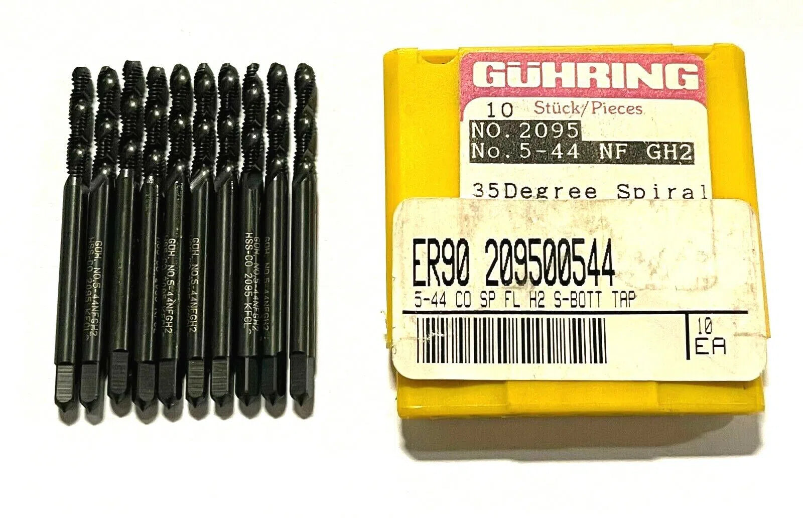 Guhring 5-44 Cobalt Tap Semi Bottoming Spiral Flute Tap 2 Flute H2 10 Pack