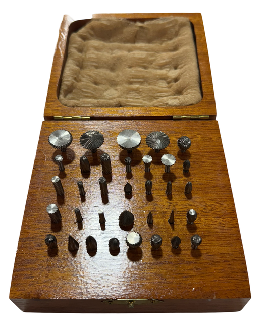 H1 thru H-34 High Speed Steel Burr Set 34 Piece with Wooden Case