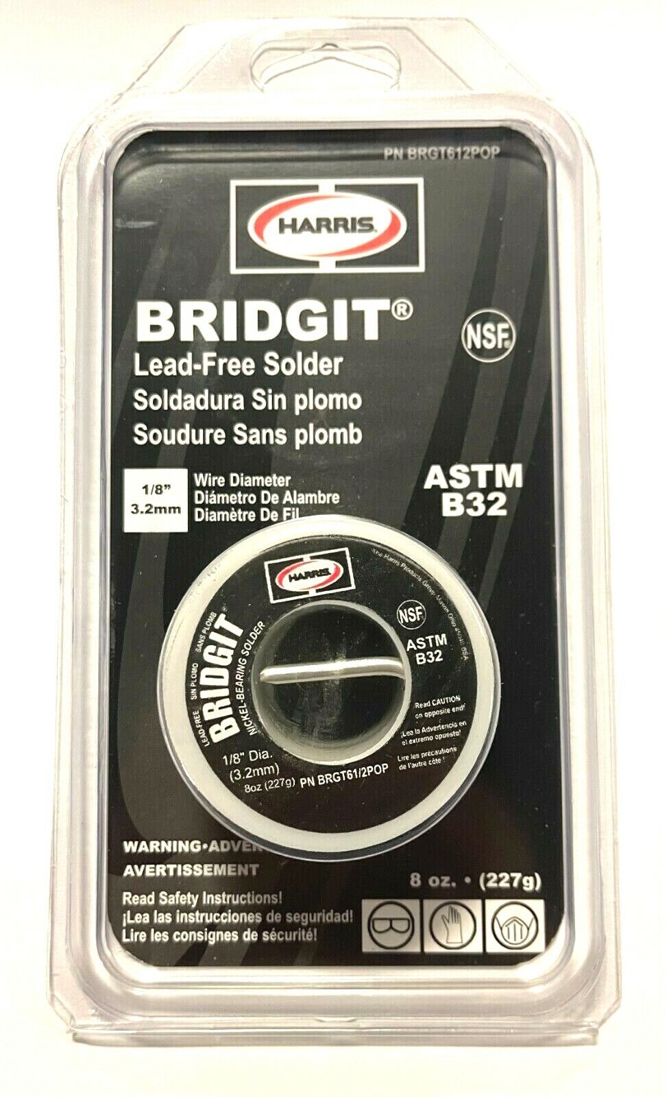 Harris BRIDGIT Lead-Free Solder 1/8" Wire Diameter 8oz BRGT612POP USA Made