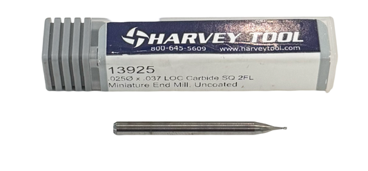 Harvey Tool .025" Carbide Miniature End Mill 2 Flute 1/8" Shank USA