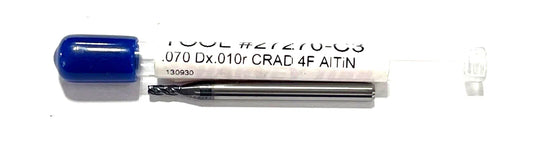Harvey Tool .070" Carbide Miniature End Mill AlTiN Coating 4 Flute .010 Radius