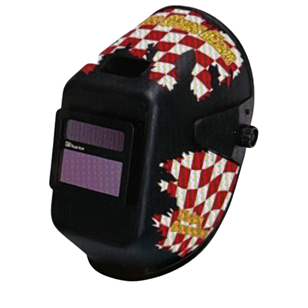 High Test Welding Helmet Red Checker 2.125" x 4.25" Panel Size 1" x 3.625" View