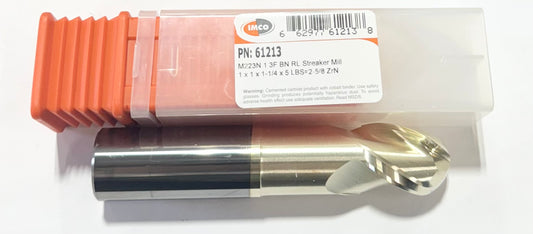 IMCO 1" Carbide Ball Nose End Mill 3 Flute Necked ZrN Coated RL Streaker Mill