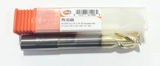 IMCO 20mm Carbide End Mill ZrN SX Streaker Mill 3FL Extended Reach 3mm Radius