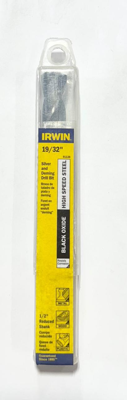IRWIN 19/32" Silver & Deming Drill Bit High Speed Steel 1/2" Reduced Shank