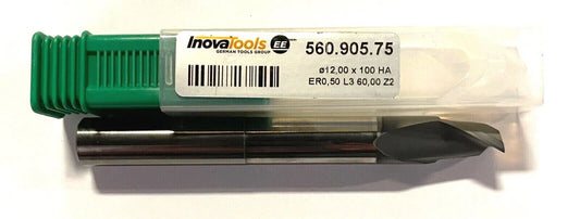 InovaTools 12mm Carbide End Mill Diamond Coated 2 Flute 0.050 Corner Radius