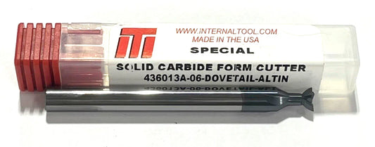 Internal Tool .250" x .1968 x .0036" Solid Carbide Form Dovetail Cutter AlTiN
