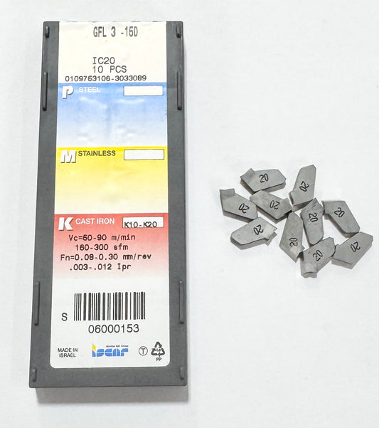 Iscar Carbide Insert GFL 3 -15D Grade IC20 Parting Off Inserts 10 Pack