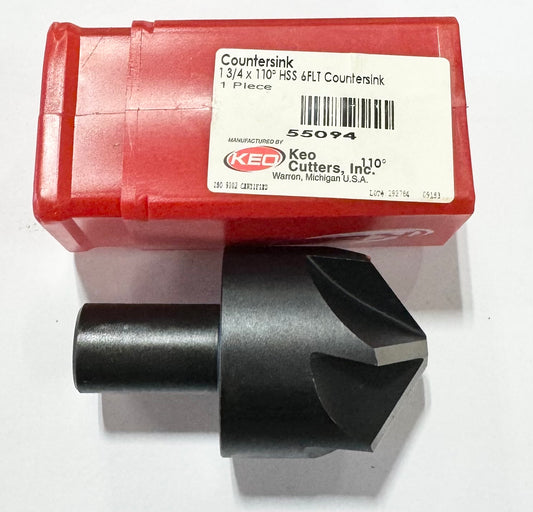 KEO 1-3/4" x 100° HSS Countersink 6 Flute 3/4" Shank USA Made