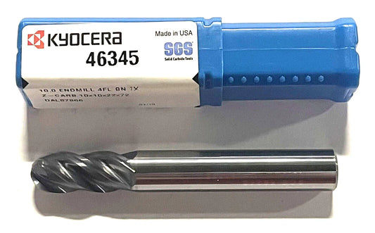 KYOCERA 10mm Carbide Ball Nose End Mill AlTiN Coated 4 Flute USA Made