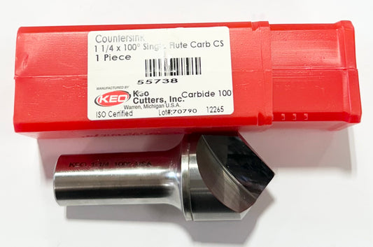 Keo 1-1/4" x 100° Carbide Single Flute Countersink USA Made 55738