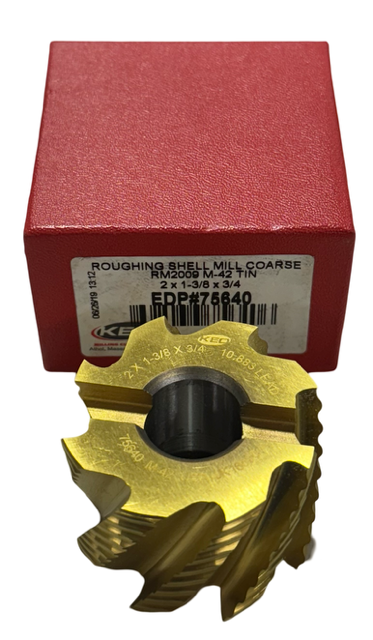 Keo 2" x 1-3/8" x 3/4" Cobalt Roughing Shell Mill, Coarse, Tin Coated, 8 Teeth USA Made