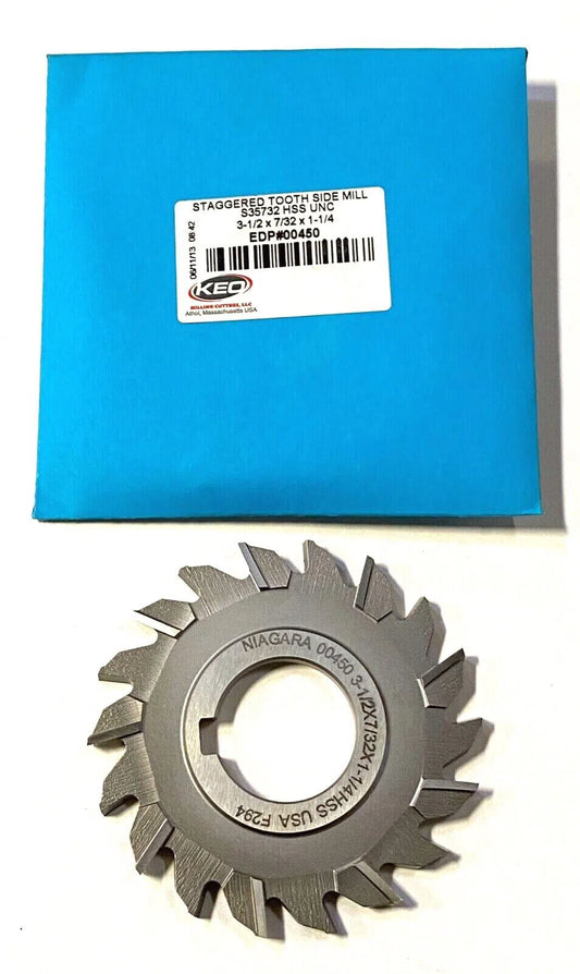 Keo 3-1/2" x 7/32" x 1-1/4" Side Milling Cutter HSS Staggered Tooth 18 Teeth USA