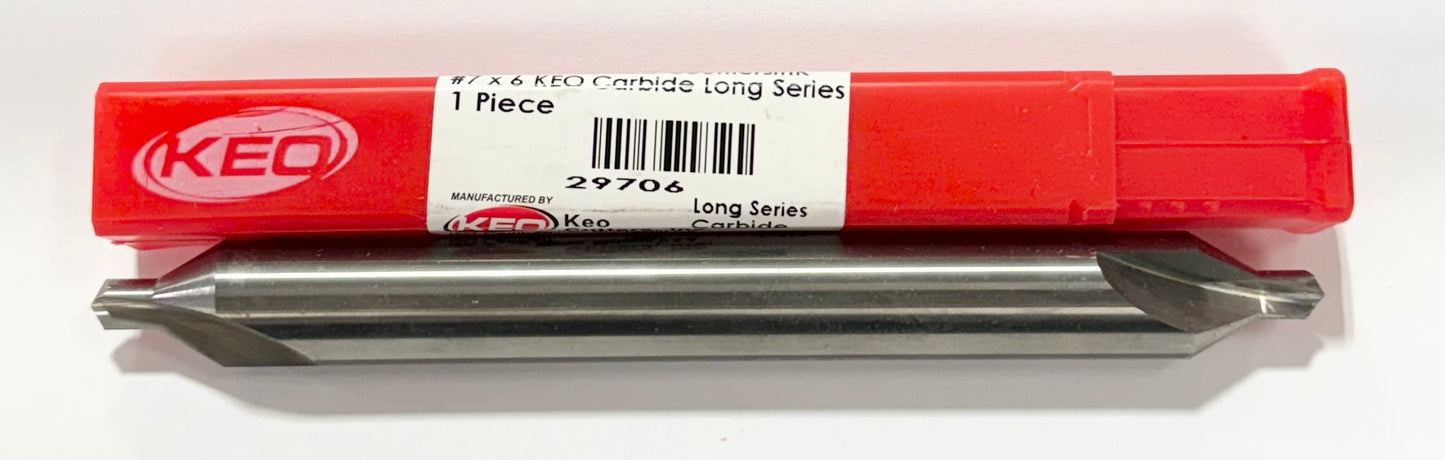Keo #7 x 6" Solid Carbide Combined Drill & Countersink 60° Long Series USA