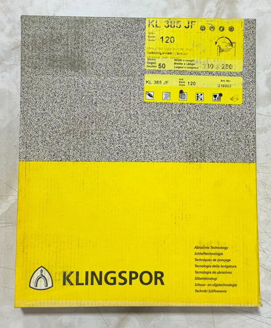 Klingspor 9" x 11" Abrasive Cloth Sheets 120 Grit Brown 50 Pack