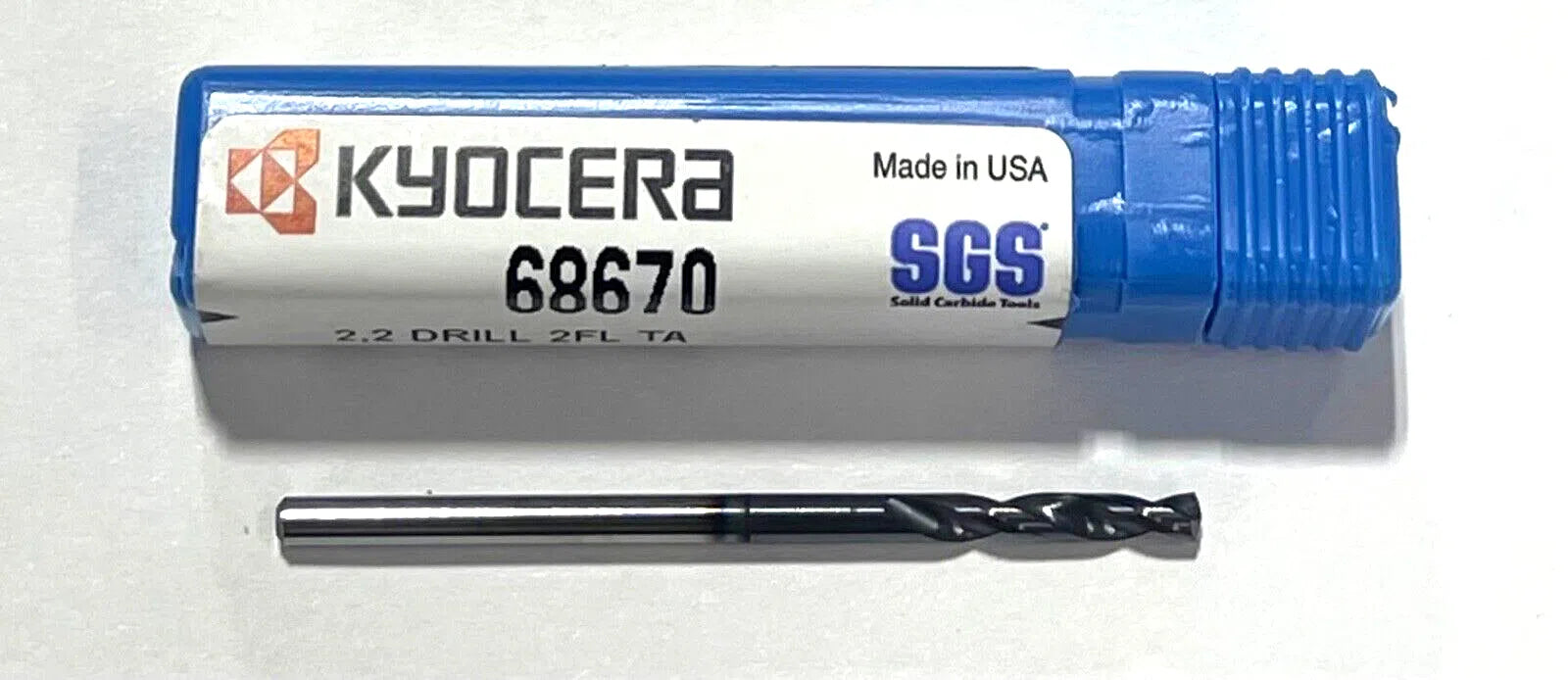 Kyocera 2.2mm Solid Carbide Drill 3xD TA-Coating 2 Flute USA Made 68670