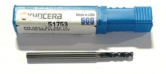 Kyocera #39 Solid Carbide Drill 3xD TA Coating 145° Point Angle 2 Flute USA Made