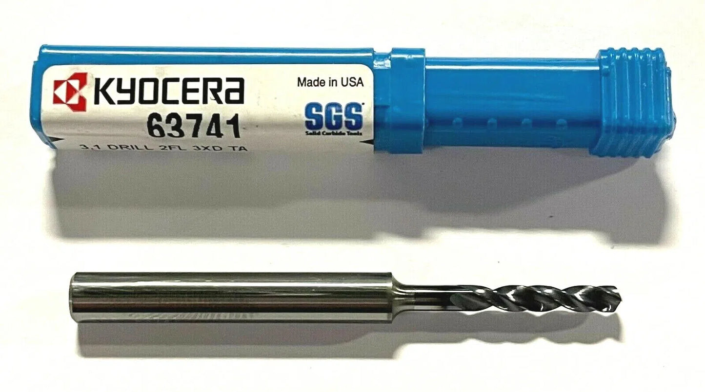 Kyocera 3.1mm Solid Carbide Drill 3xD TA Coating 145Â° Point Angle 2 Flute USA