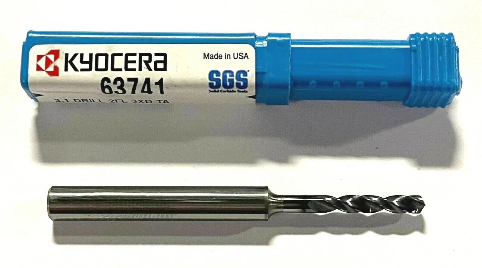 Kyocera 3.1mm Solid Carbide Drill 3xD TA Coating 145Â° Point Angle 2 Flute USA