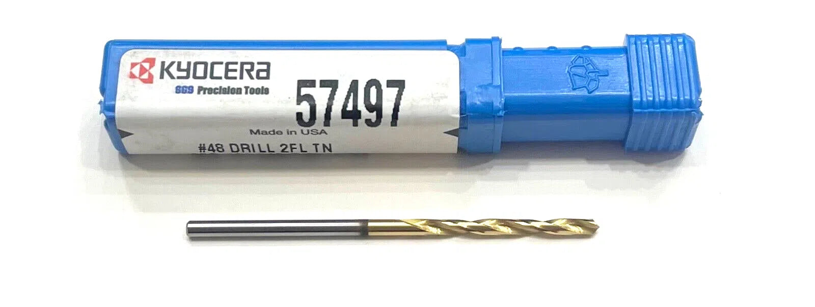 Kyocera #48 Solid Carbide Drill 5xD Tin Coating 2 Flute USA Made 57497