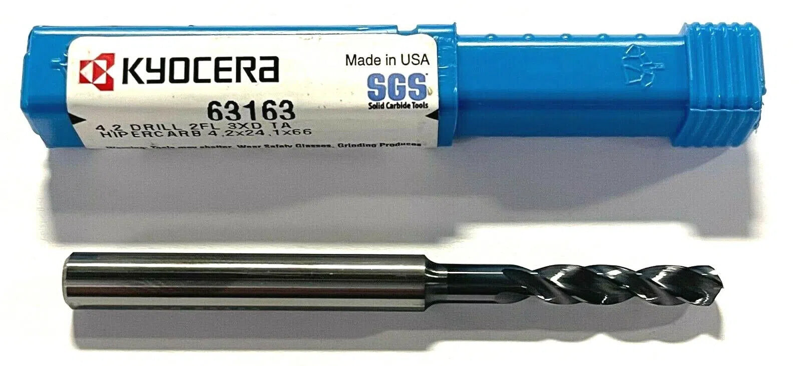 Kyocera 4.2mm Solid Carbide Drill 3xD TA Coating 145Â° Point Angle 2 Flute USA