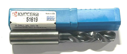 Kyocera Letter W Solid Carbide Drill TA Coating HIPERCARB 3xD USA Made 51619