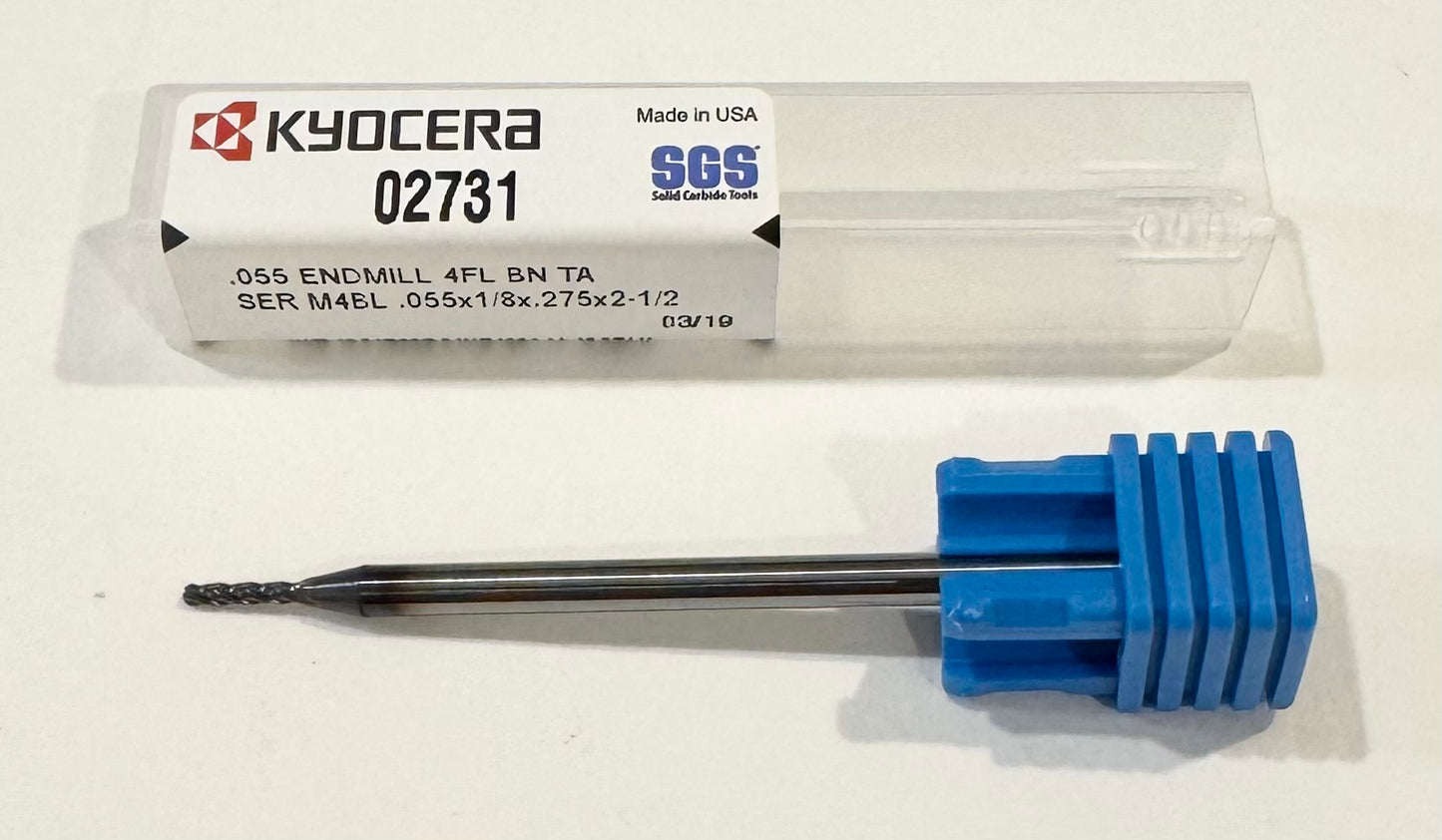 Kyocera .055" Carbide Ball Nose End Mill 4 Flute TA Coating 30 Deg Helix