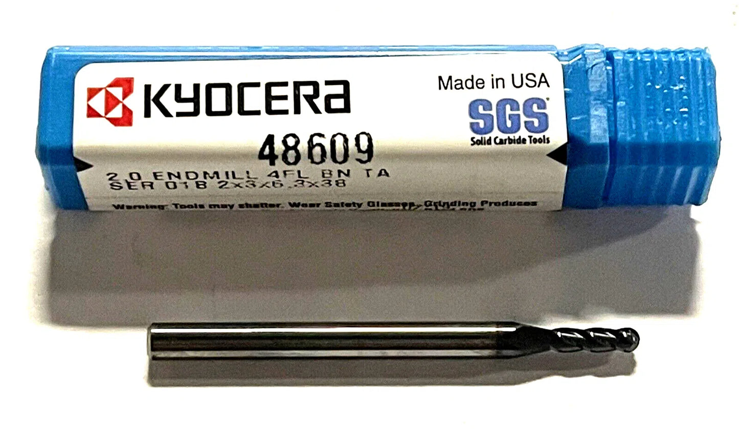 Kyocera 2mm Carbide End Mil Ball Nosed AlTiN Coated 4 Flute 30° Helix USA