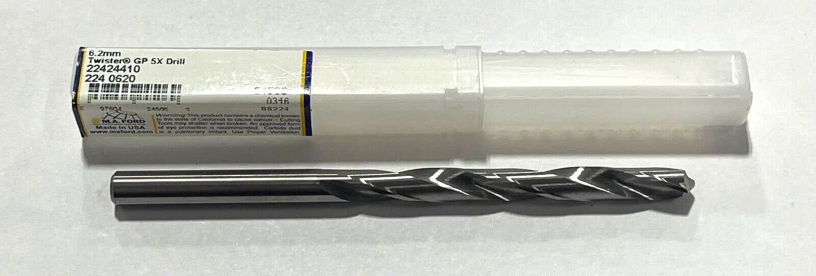 M.A Ford 6.2mm Solid Carbide Drill 5xD 2 Flute 118° USA Made 24506
