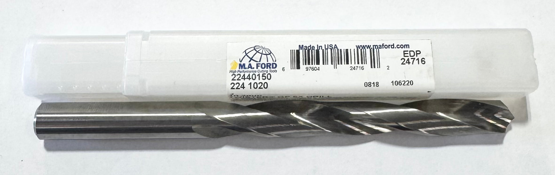 M.A. Ford 10.2mm Solid Carbide Drill 5xD 2 Flute 118 Deg Point USA Made