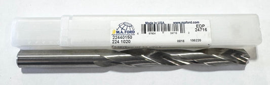 M.A. Ford 10.2mm Solid Carbide Drill 5xD 2 Flute 118 Deg Point USA Made