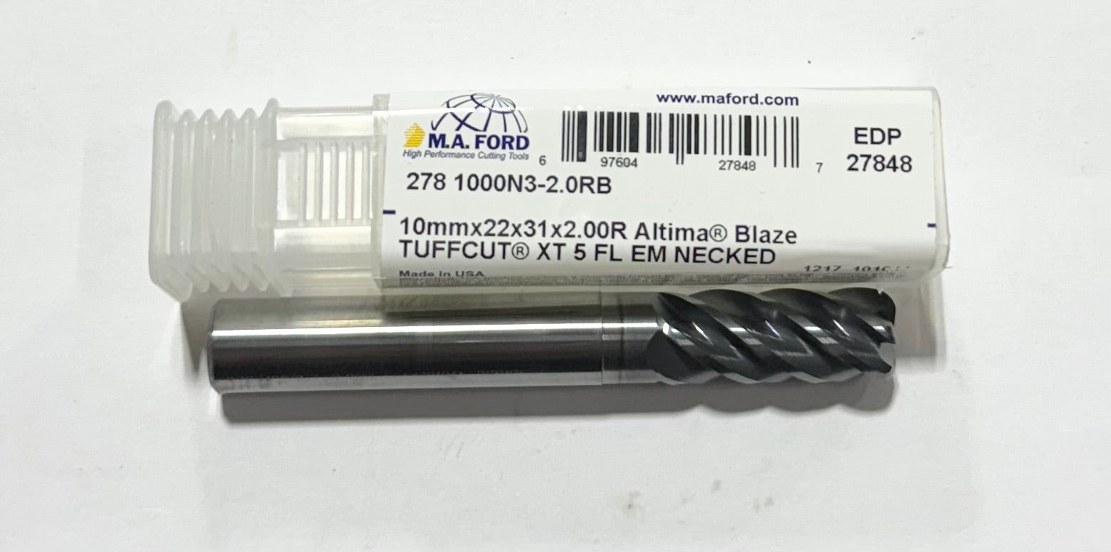 M.A. Ford 10mm Carbide End Mill 5FL Necked Altima Blaze 2mm Radius