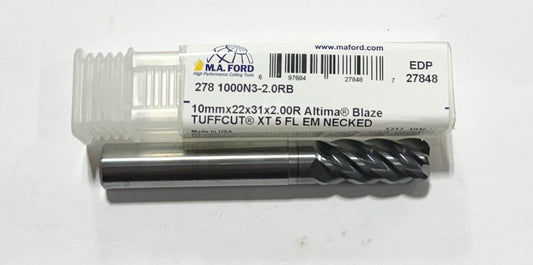 M.A. Ford 10mm Carbide End Mill 5FL Necked Altima Blaze 2mm Radius