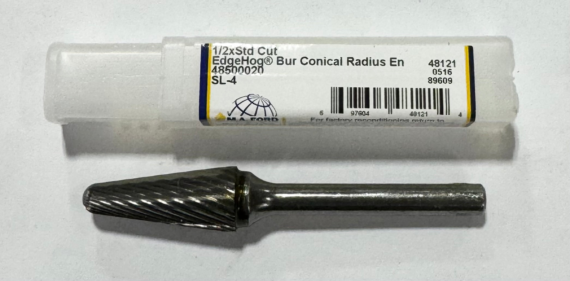 M.A. Ford 1/2" Carbide Burr Conical Radius End SL-4 Single Cut 1/4" Shank